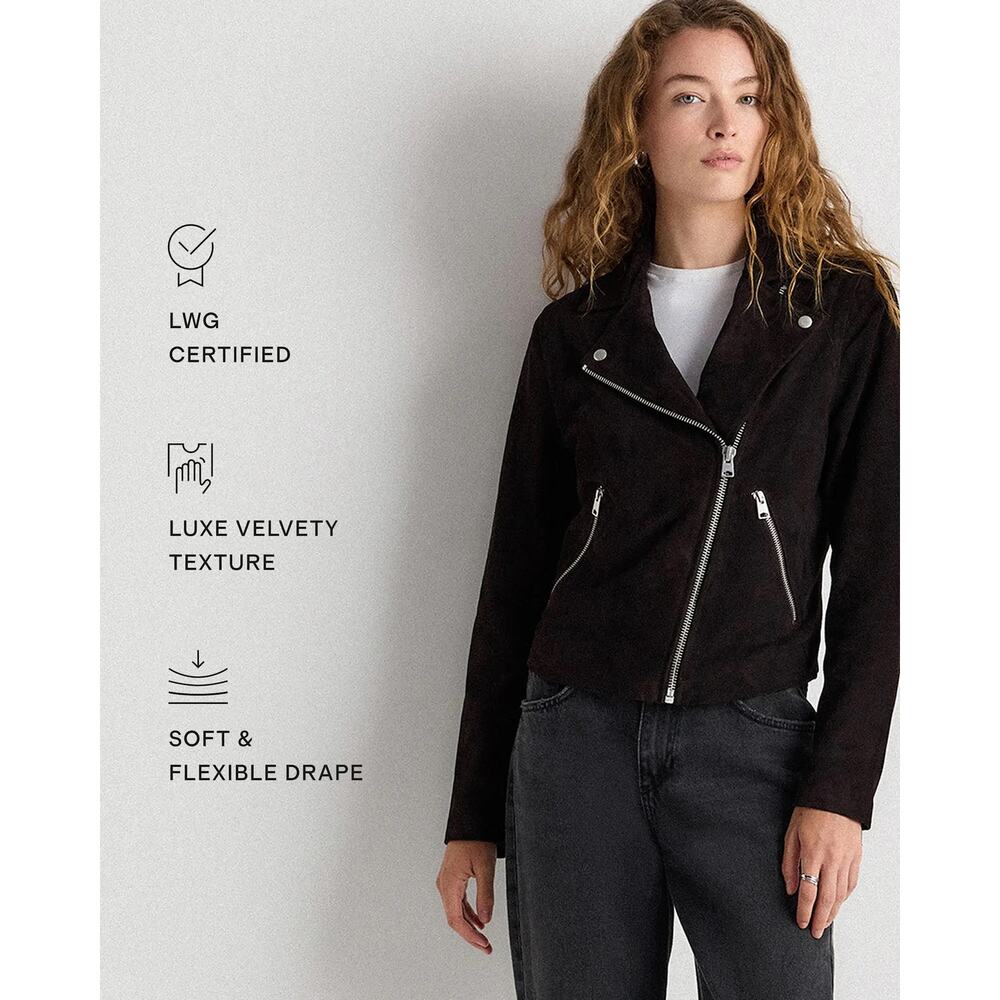 Quince 100% Suede Biker Jacket Charcoal Black Size L Goat Leather Classic NWT - Picture 4 of 16